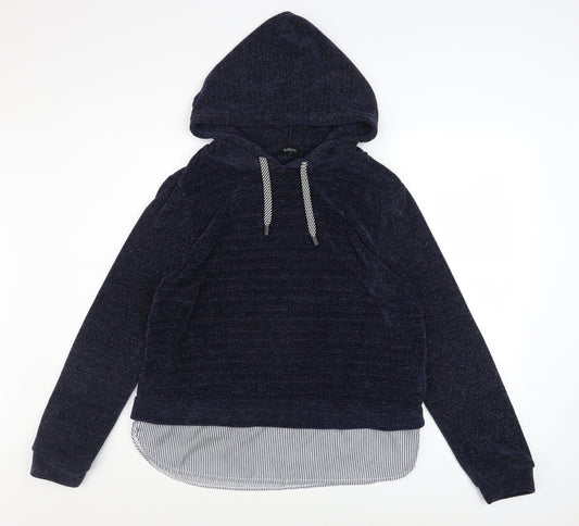 Klass Women Navy Blue Hooded Pullover Sweatshirt Size M Polyester Blend