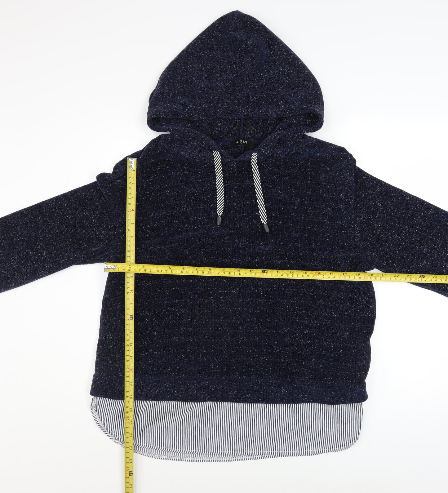 Klass Women Navy Blue Hooded Pullover Sweatshirt Size M Polyester Blend