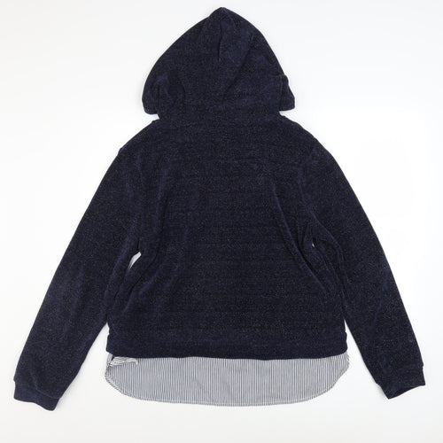 Klass Women Navy Blue Hooded Pullover Sweatshirt Size M Polyester Blend