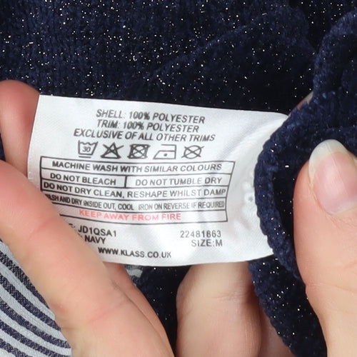 Klass Women Navy Blue Hooded Pullover Sweatshirt Size M Polyester Blend