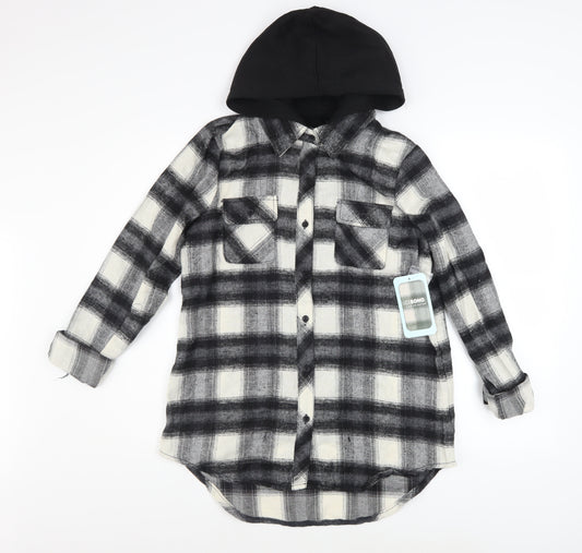 CISONO Women’s Black Check Hooded Shirt Jacket Size M Cotton Blend