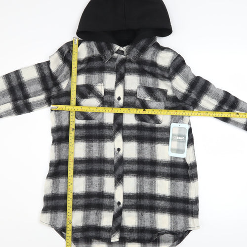 CISONO Women’s Black Check Hooded Shirt Jacket Size M Cotton Blend