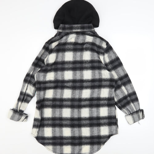 CISONO Women’s Black Check Hooded Shirt Jacket Size M Cotton Blend