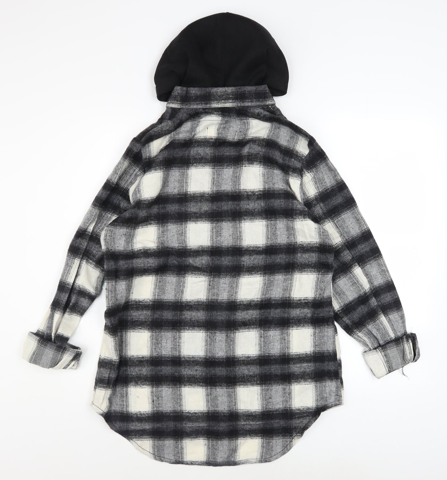 CISONO Women’s Black Check Hooded Shirt Jacket Size M Cotton Blend