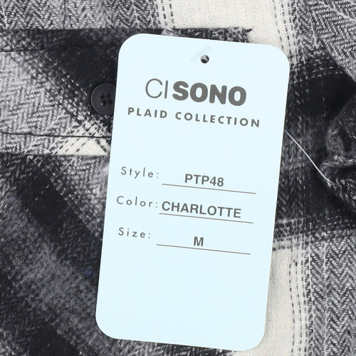 CISONO Women’s Black Check Hooded Shirt Jacket Size M Cotton Blend