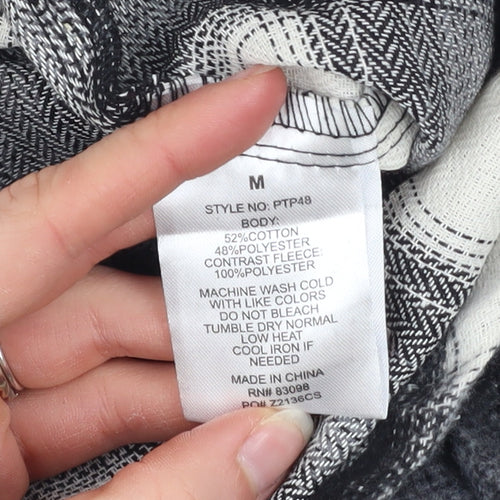 CISONO Women’s Black Check Hooded Shirt Jacket Size M Cotton Blend