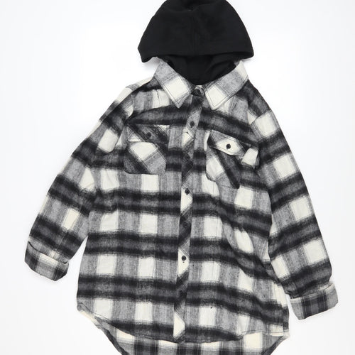 Ci Sono Women's Black & White Plaid Hooded Shacket XL Cotton Blend