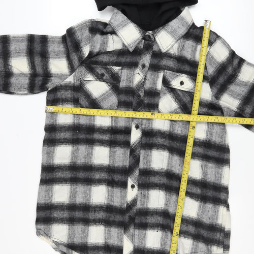 Ci Sono Women's Black & White Plaid Hooded Shacket XL Cotton Blend
