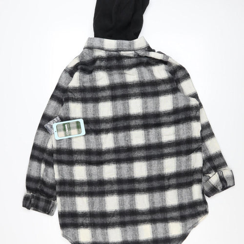 Ci Sono Women's Black & White Plaid Hooded Shacket XL Cotton Blend