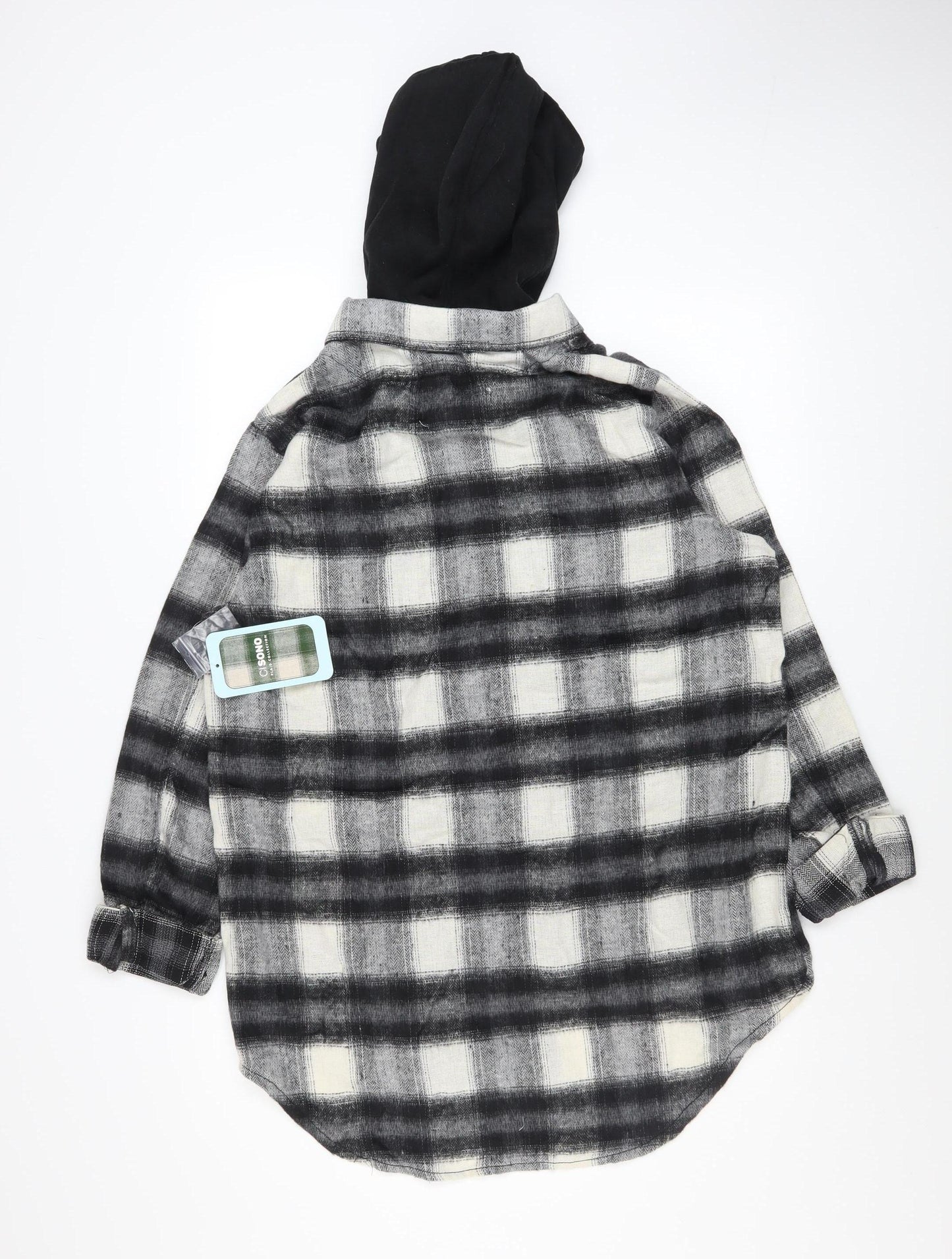 Ci Sono Women's Black & White Plaid Hooded Shacket XL Cotton Blend