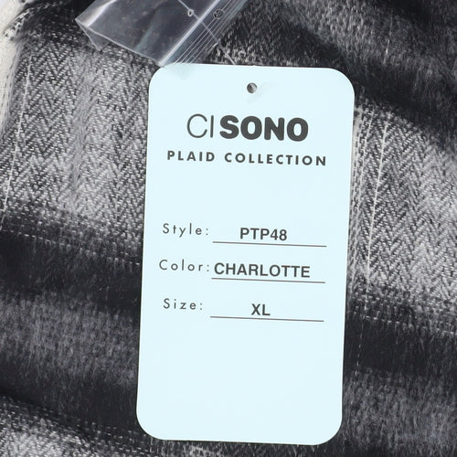 Ci Sono Women's Black & White Plaid Hooded Shacket XL Cotton Blend