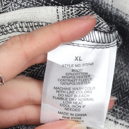 Ci Sono Women's Black & White Plaid Hooded Shacket XL Cotton Blend
