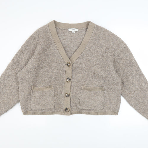 Marks and Spencer Women Beige L V-Neck Button Knit Cardigan Jumper