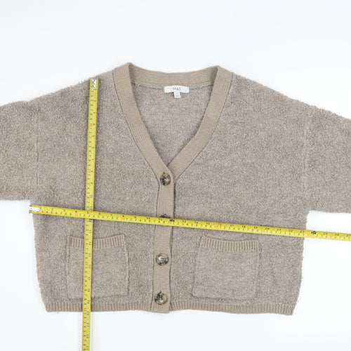 Marks and Spencer Women Beige L V-Neck Button Knit Cardigan Jumper
