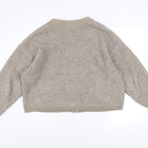 Marks and Spencer Women Beige L V-Neck Button Knit Cardigan Jumper