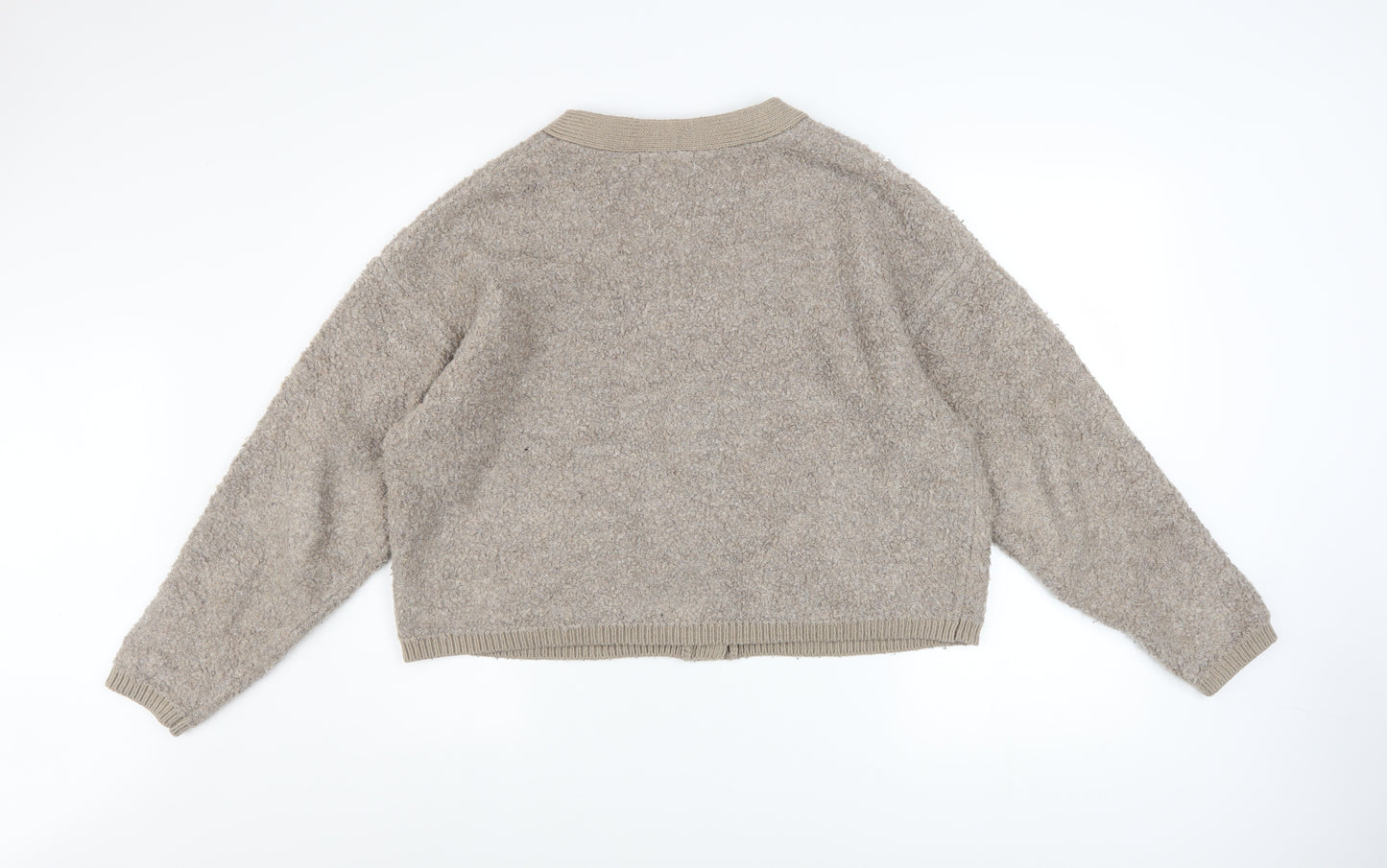 Marks and Spencer Women Beige L V-Neck Button Knit Cardigan Jumper