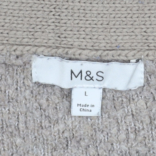Marks and Spencer Women Beige L V-Neck Button Knit Cardigan Jumper