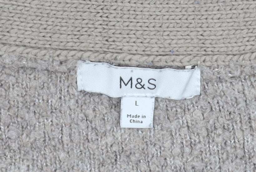 Marks and Spencer Women Beige L V-Neck Button Knit Cardigan Jumper