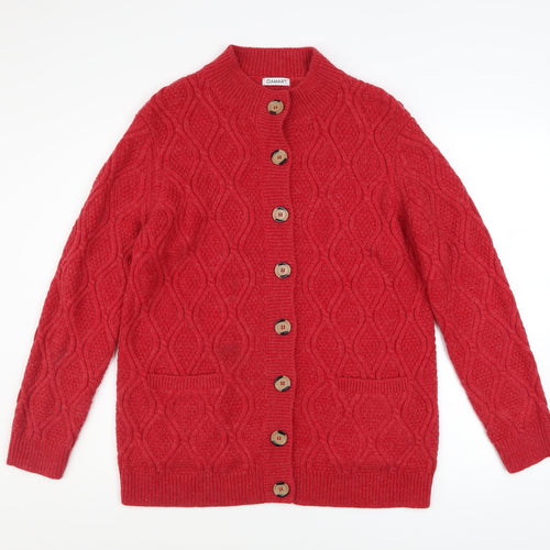 Damart Women Red Marl Cable-Knit Button Cardigan L Wool Blend