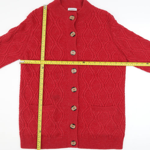 Damart Women Red Marl Cable-Knit Button Cardigan L Wool Blend
