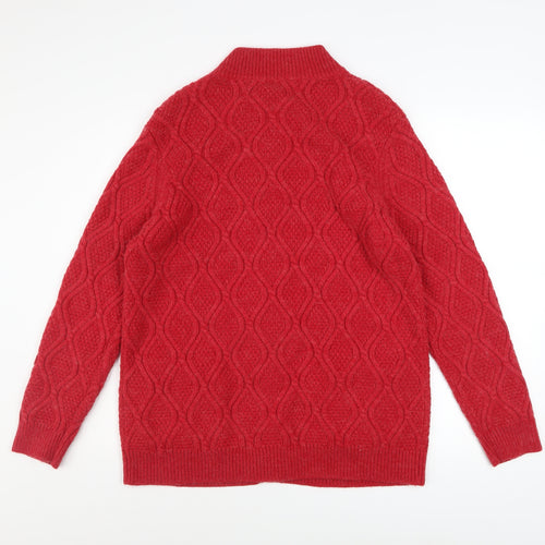 Damart Women Red Marl Cable-Knit Button Cardigan L Wool Blend