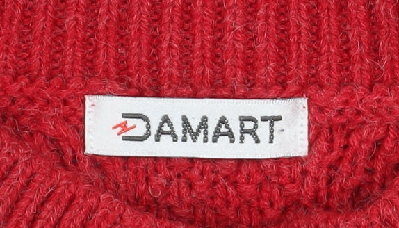 Damart Women Red Marl Cable-Knit Button Cardigan L Wool Blend