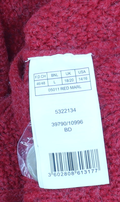 Damart Women Red Marl Cable-Knit Button Cardigan L Wool Blend