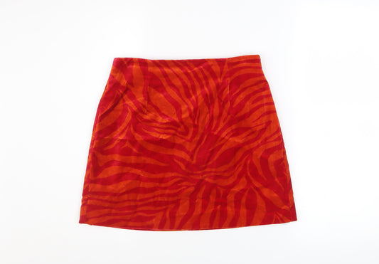 Hobbs Women’s Red Animal Print Cotton Short Skirt Size 12
