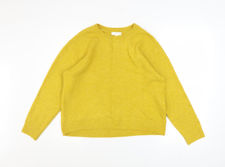 H&M Women Yellow Wool Blend Crew Neck Long Sleeve Jumper Size S