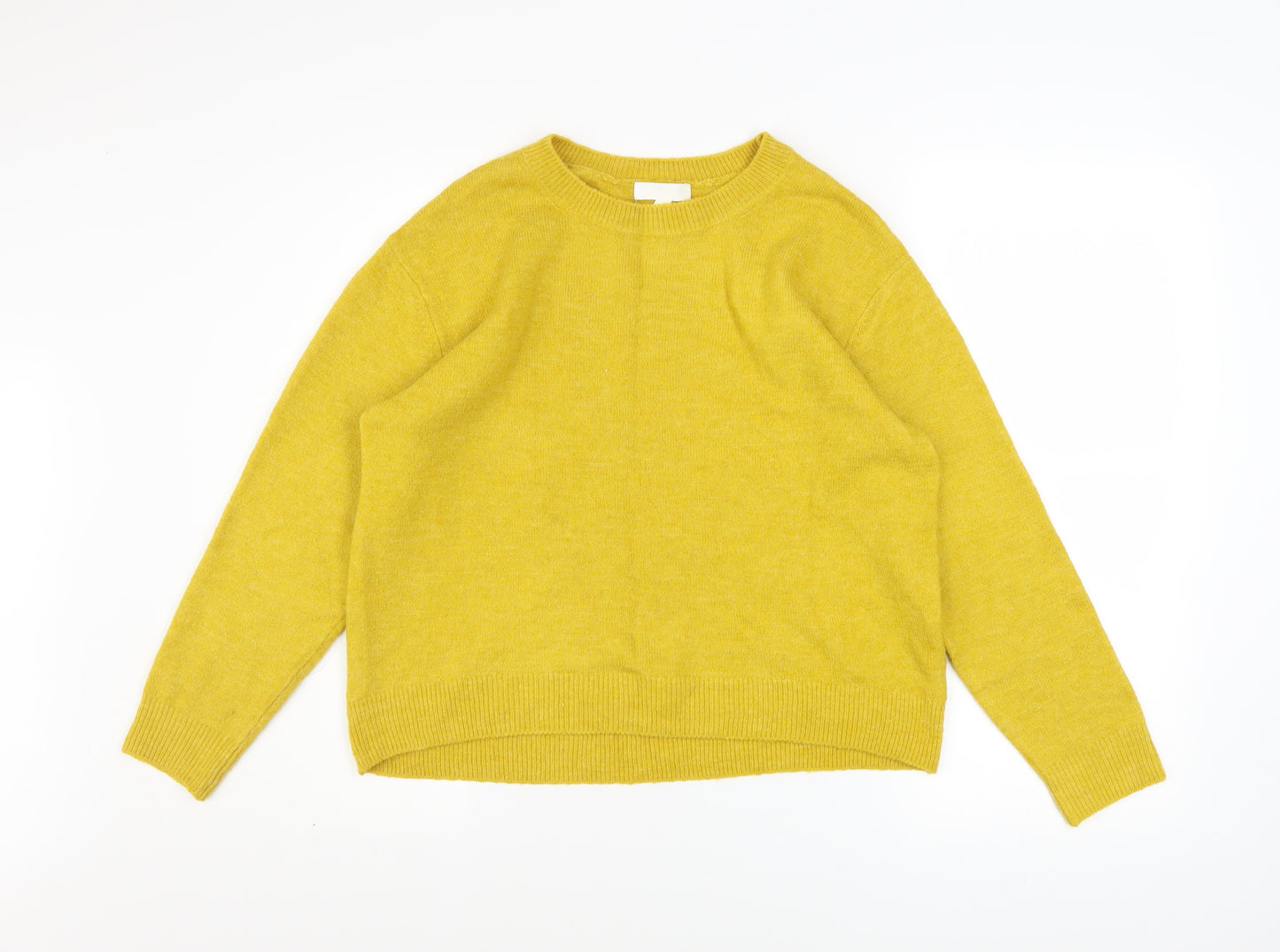 H&M Women Yellow Wool Blend Crew Neck Long Sleeve Jumper Size S