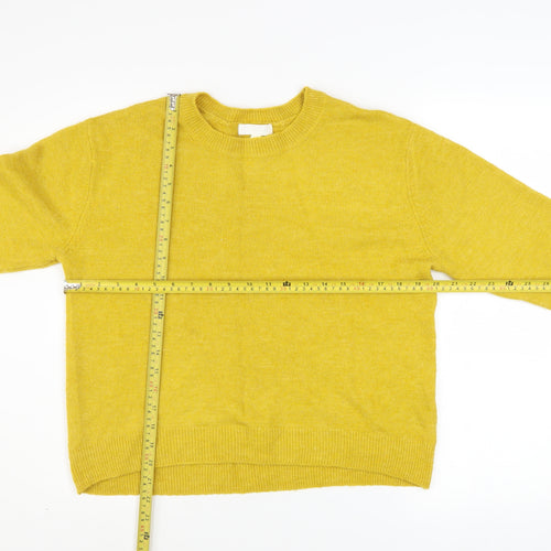 H&M Women Yellow Wool Blend Crew Neck Long Sleeve Jumper Size S