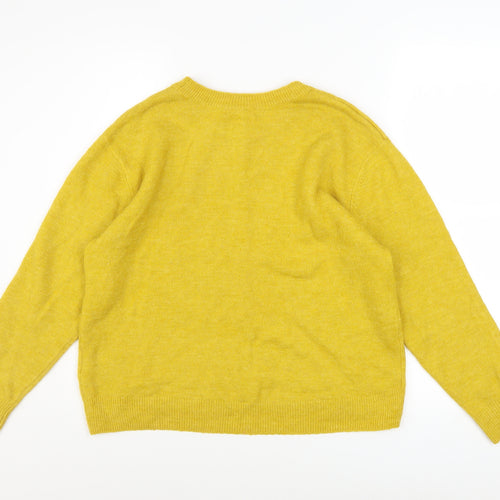 H&M Women Yellow Wool Blend Crew Neck Long Sleeve Jumper Size S