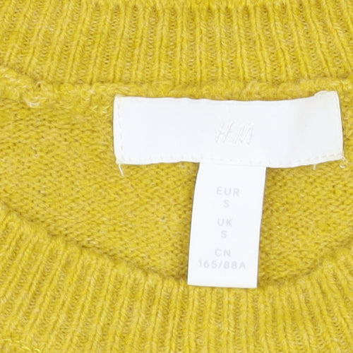 H&M Women Yellow Wool Blend Crew Neck Long Sleeve Jumper Size S