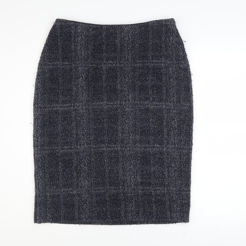 Marks and Spencer Women Blue Check Straight Pencil Midi Skirt Size 14