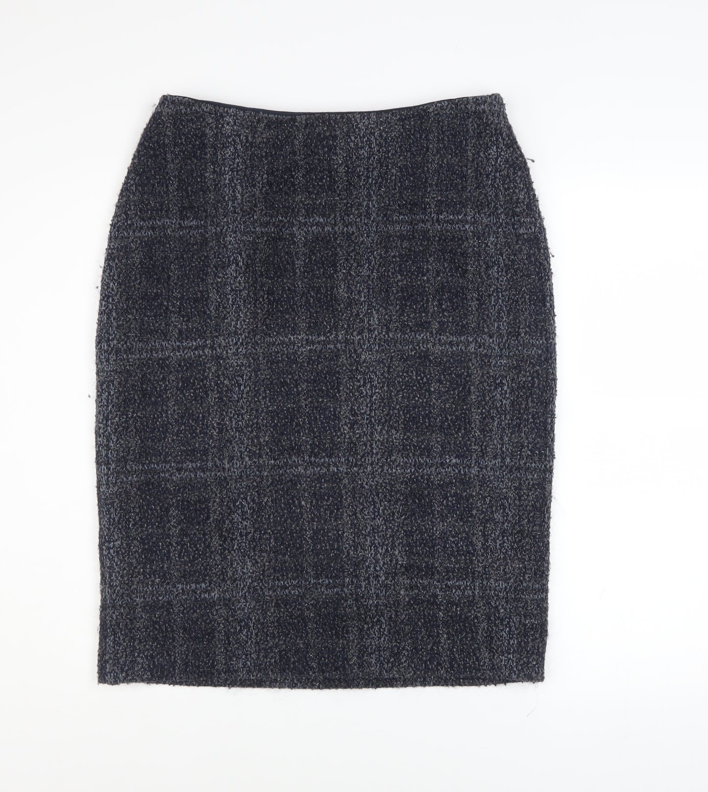 Marks and Spencer Women Blue Check Straight Pencil Midi Skirt Size 14