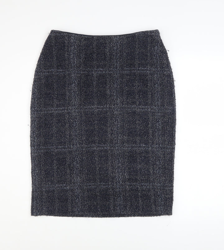 Marks and Spencer Women Blue Check Straight Pencil Midi Skirt Size 14