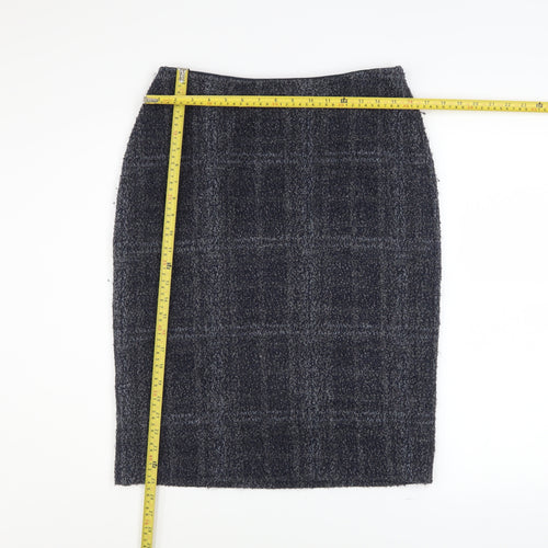 Marks and Spencer Women Blue Check Straight Pencil Midi Skirt Size 14