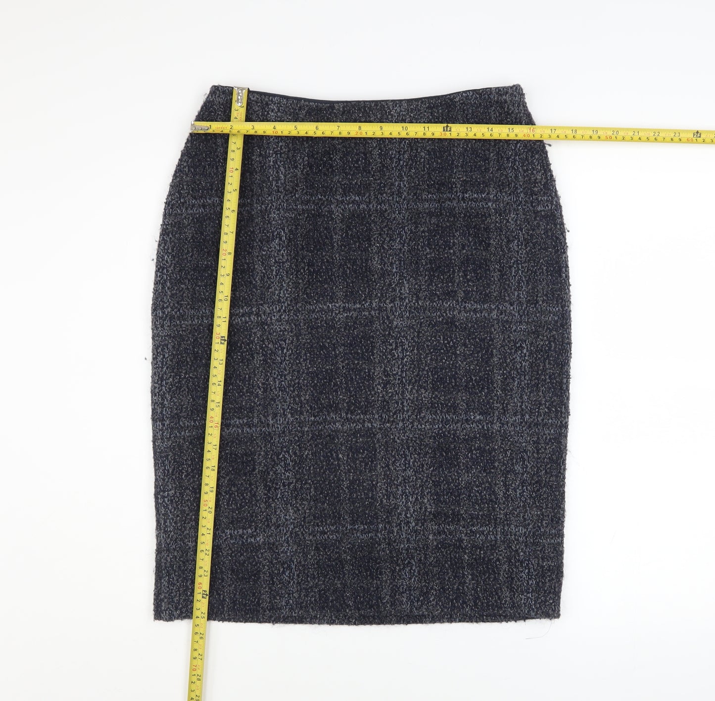 Marks and Spencer Women Blue Check Straight Pencil Midi Skirt Size 14