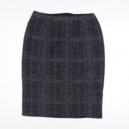 Marks and Spencer Women Blue Check Straight Pencil Midi Skirt Size 14