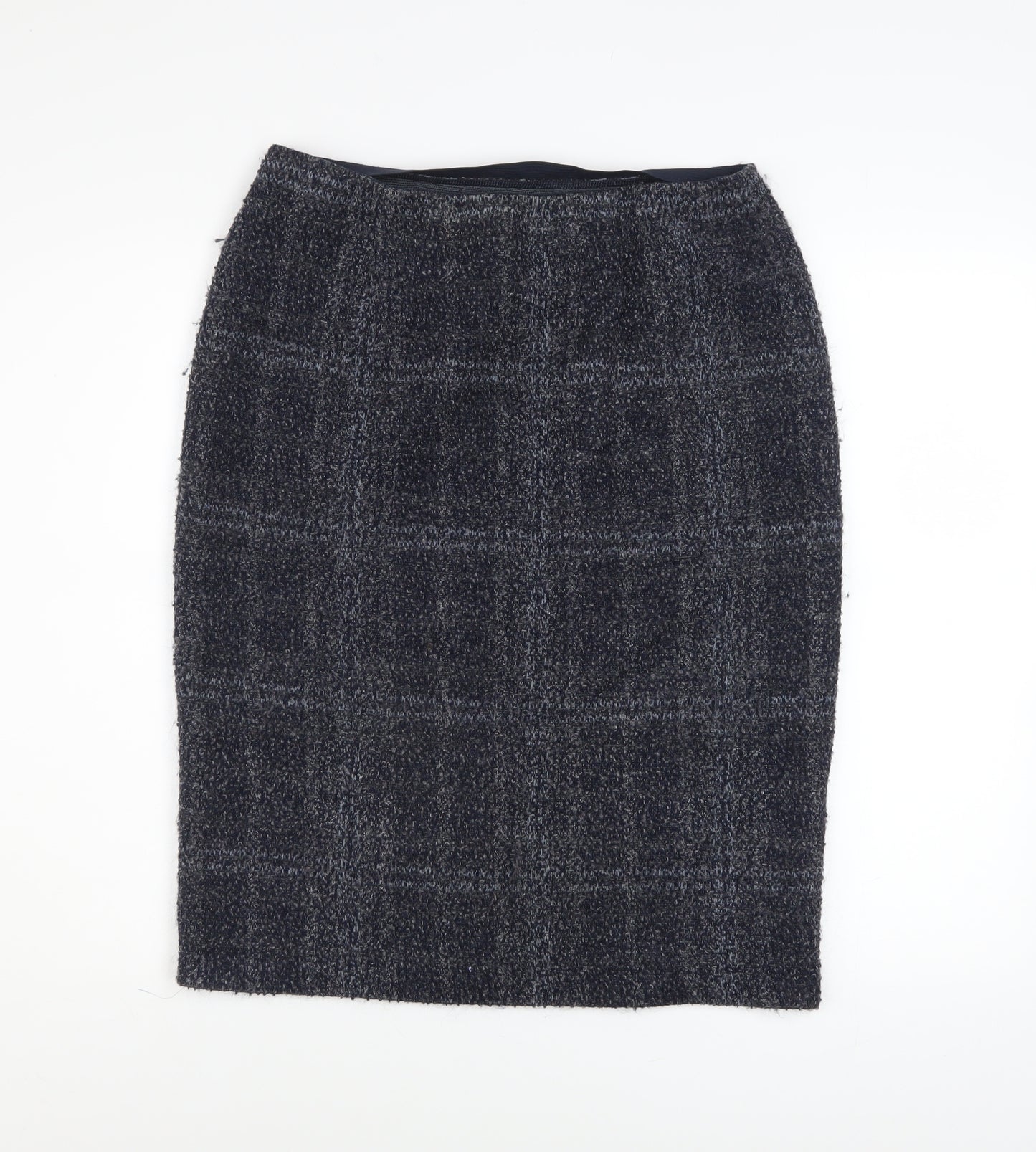 Marks and Spencer Women Blue Check Straight Pencil Midi Skirt Size 14