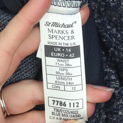 Marks and Spencer Women Blue Check Straight Pencil Midi Skirt Size 14