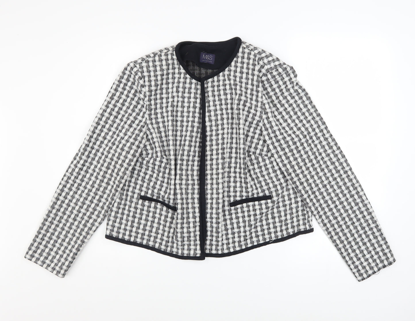 Marks and Spencer Women's Black Check Tweed Blazer Size 14