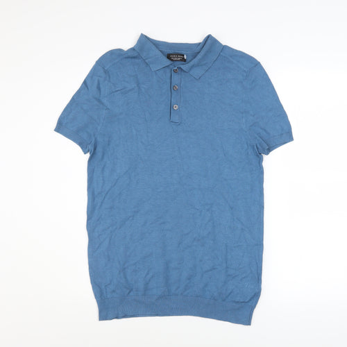Zara Man Blue Short Sleeve Polo Shirt Men's Size S Viscose Knit Top