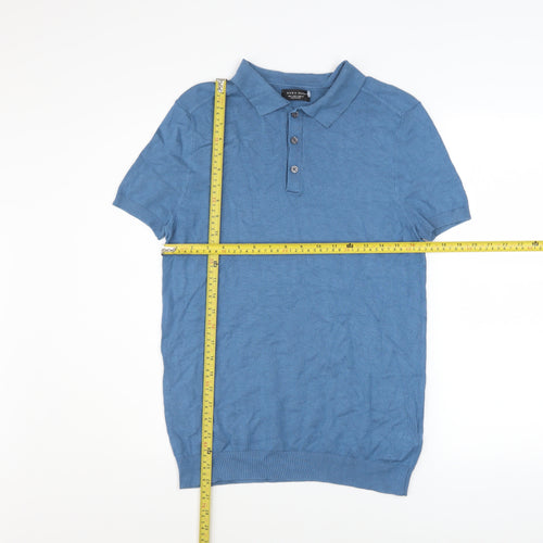 Zara Man Blue Short Sleeve Polo Shirt Men's Size S Viscose Knit Top