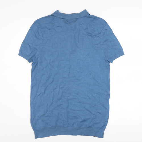 Zara Man Blue Short Sleeve Polo Shirt Men's Size S Viscose Knit Top