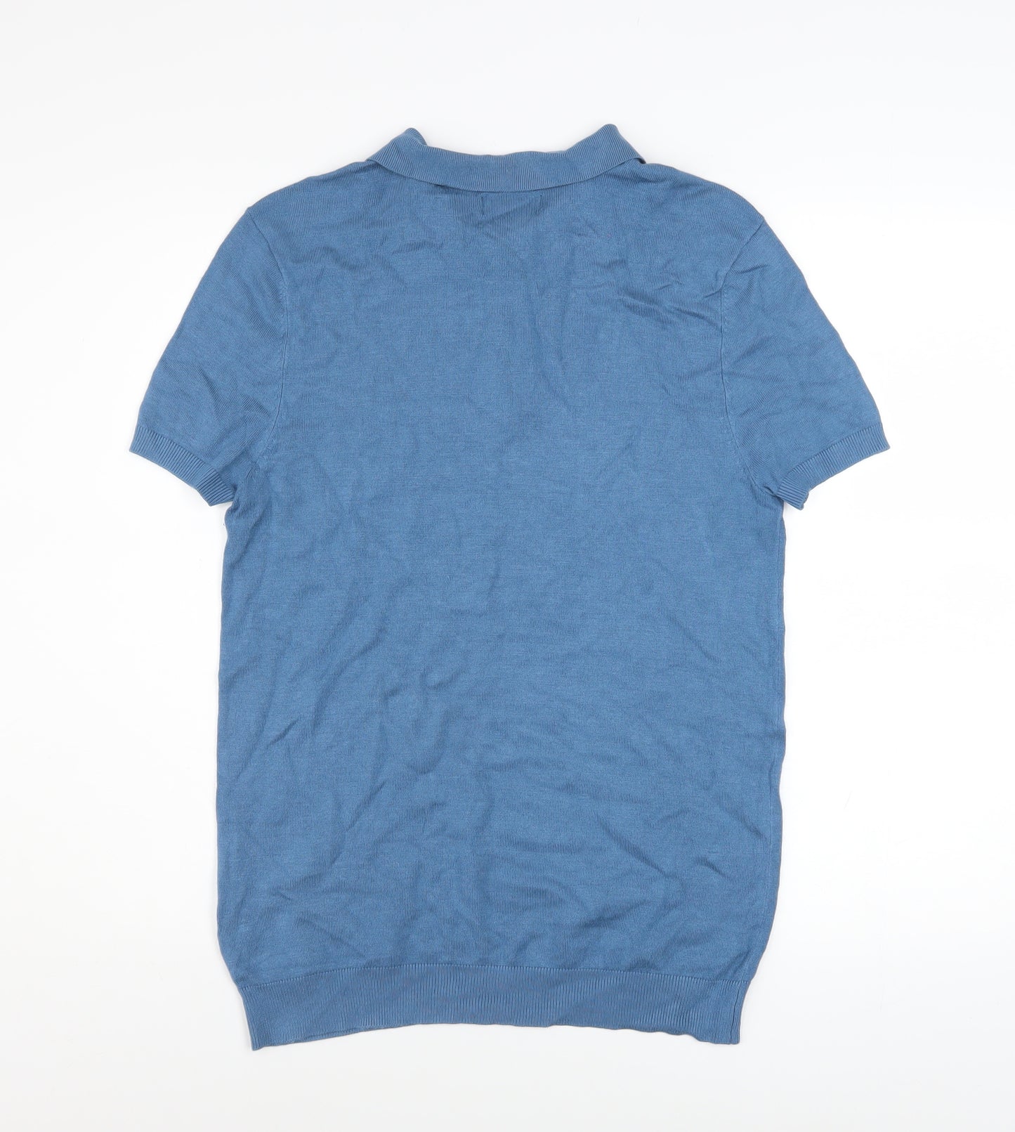 Zara Man Blue Short Sleeve Polo Shirt Men's Size S Viscose Knit Top