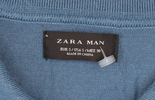 Zara Man Blue Short Sleeve Polo Shirt Men's Size S Viscose Knit Top