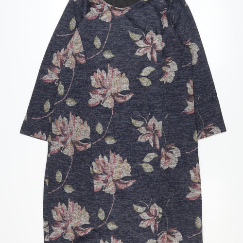 Bonmarché Women Blue Floral Shift Dress Size 12 3/4 Sleeve