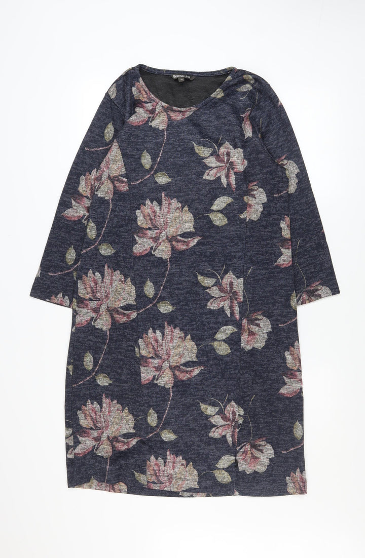Bonmarché Women Blue Floral Shift Dress Size 12 3/4 Sleeve