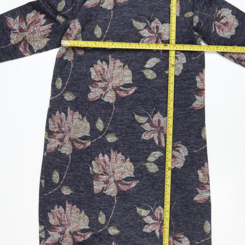 Bonmarché Women Blue Floral Shift Dress Size 12 3/4 Sleeve